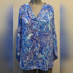 EUC Lilly Pulitzer Size XS Anela Top Coastal Blue Legga Sea MSRP $128 Polyester